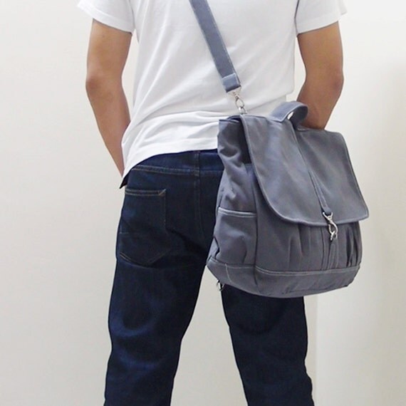 MAXX Canvas Back Pack in Gray - Backpack / Cross body Messenger / Shoulder bag