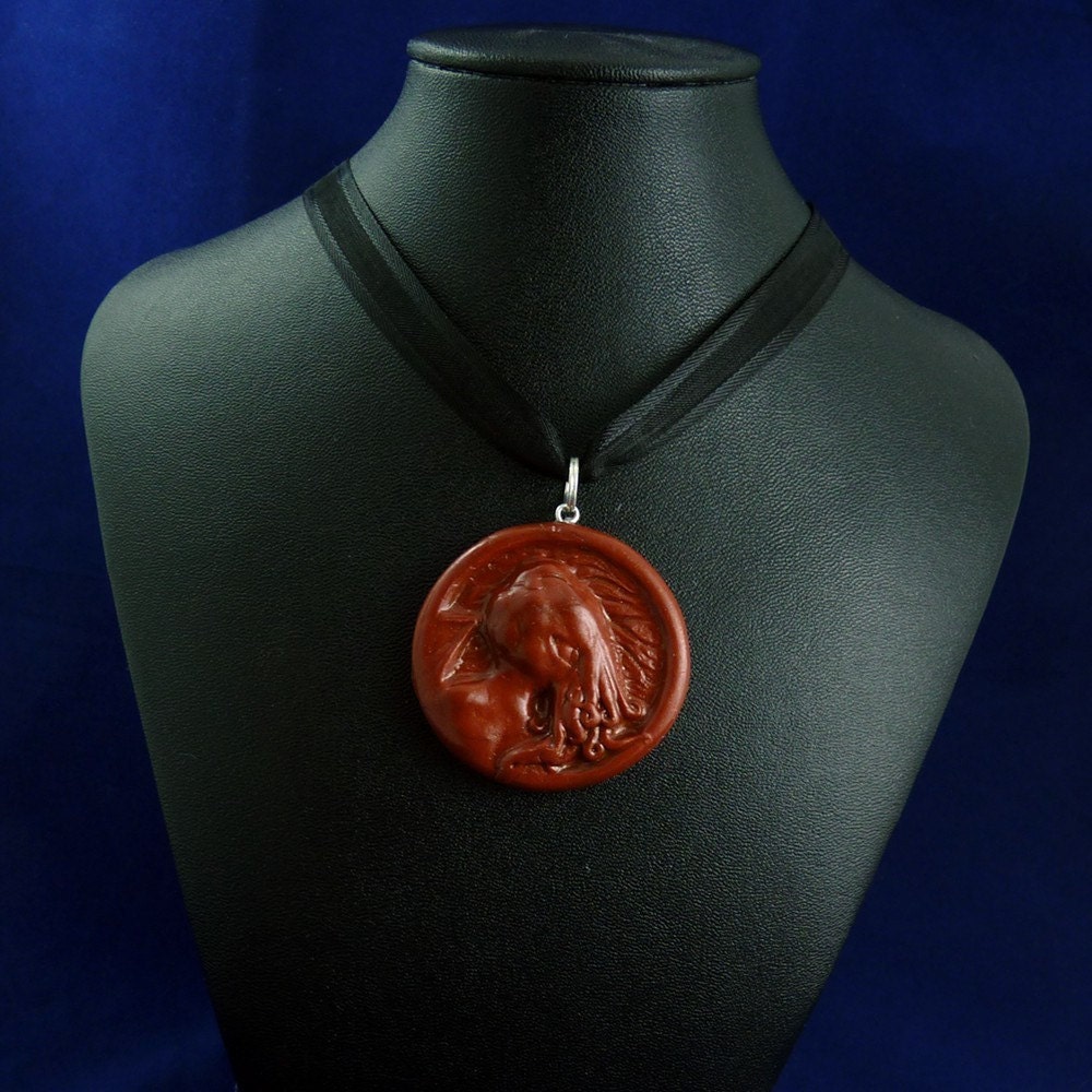 Copper Cthulhu Cameo Necklace - Polymer Clay Horror Jewelry