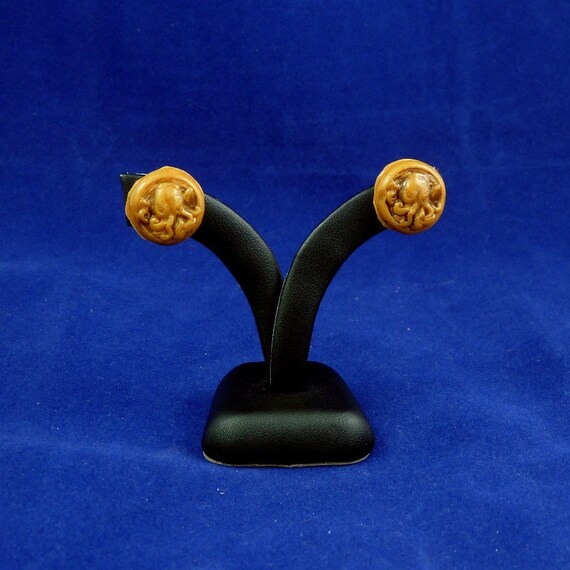 Brass Cthulhu Cameo Earrings - Handmade Polymer Clay Jewelry
