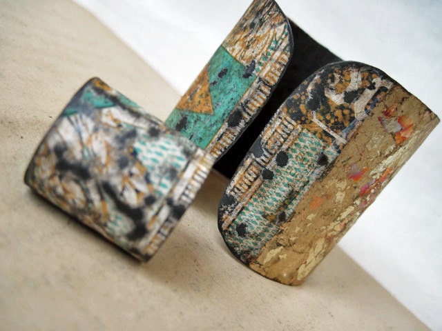 The Describable Universe. Cuff and Ring Set. Recycled Rustic Biscuit Tin with Gold Gilding.