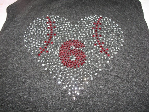Ladies Bling Baseball Heart Tank or Tee