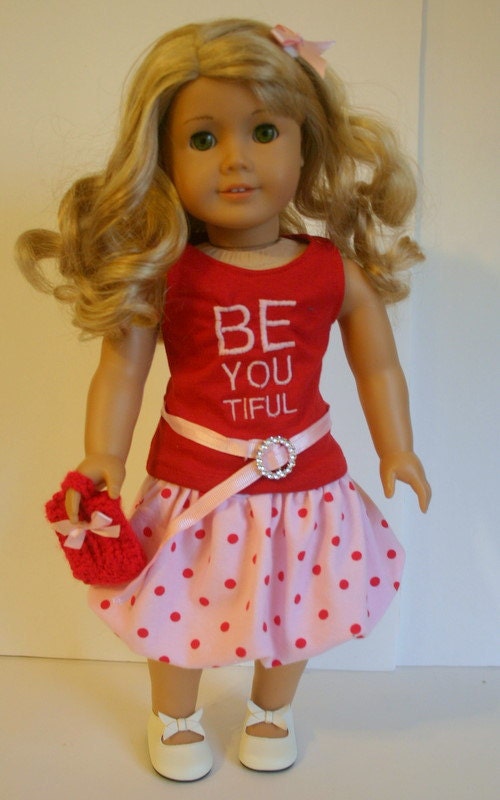Be You 5 piece outfit,  to fit your 18 inch american girl or similar doll, tank,skirt, belt, purse, and hairbow