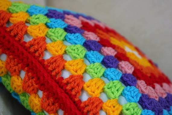 Rainbow colors love crochet pillow