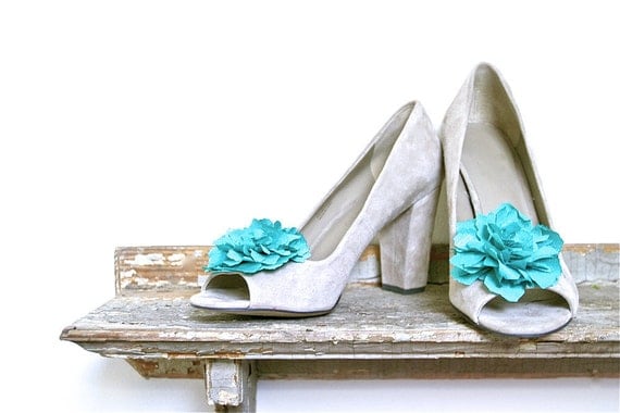 silk tiffany blue flower shoe clips - perfect for a summer bride