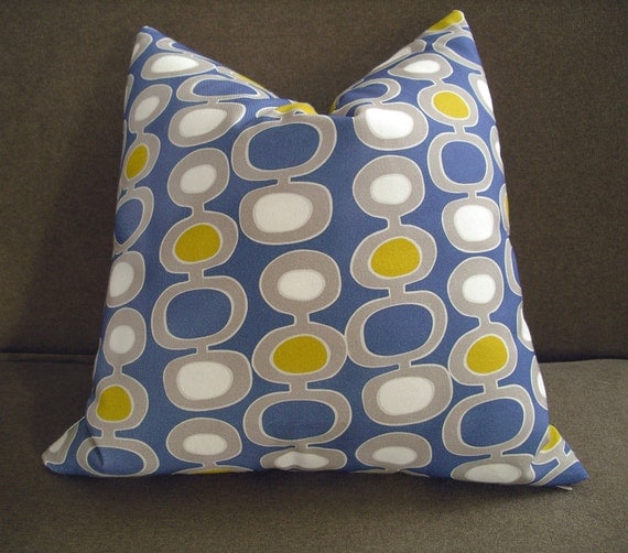 Mid-Century Modern Blue Pillow Cushion Cover 16 x 16