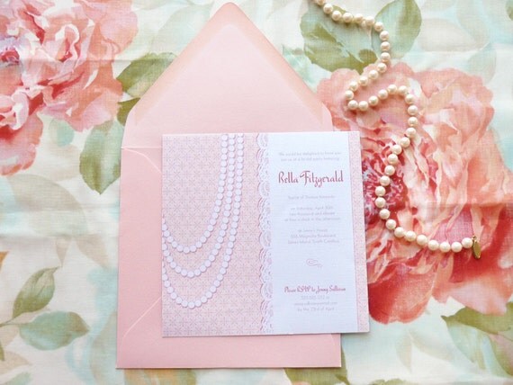 Pearls and Lace Bridal Shower Invitations set of 25 From merrymint
