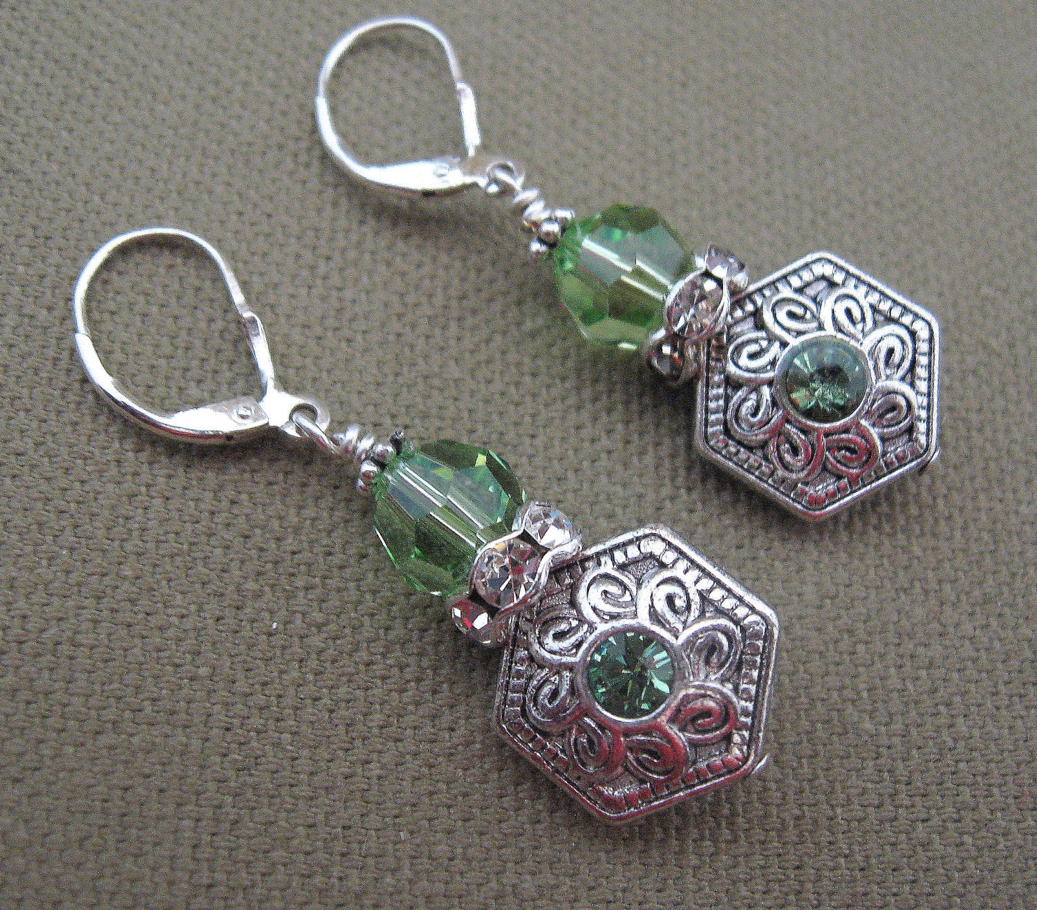 Peridot Green Crystal Sterling Silver Earrings
