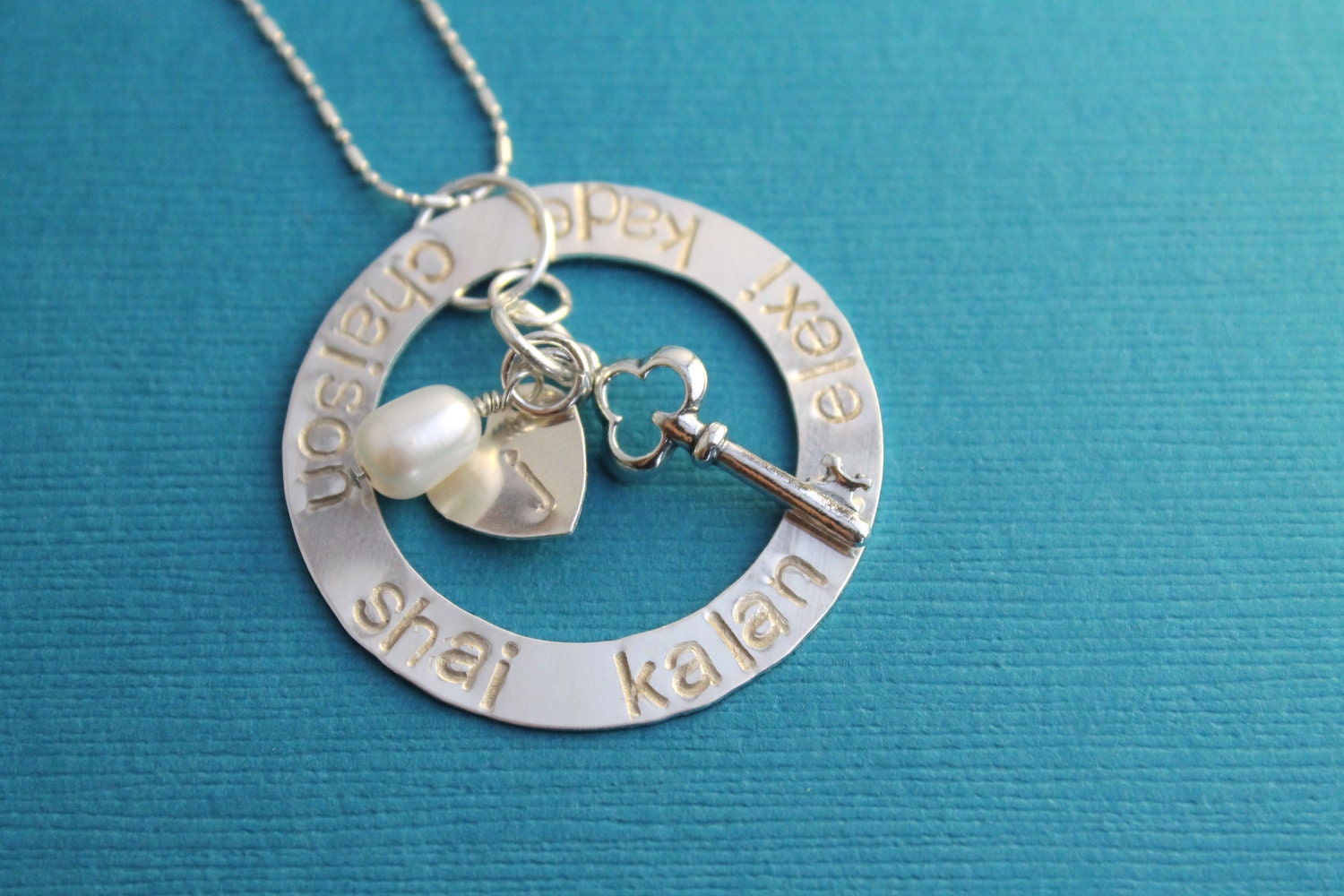 Key to My Heart Large Open Circle Hand Stamped Necklace Sterling Silver