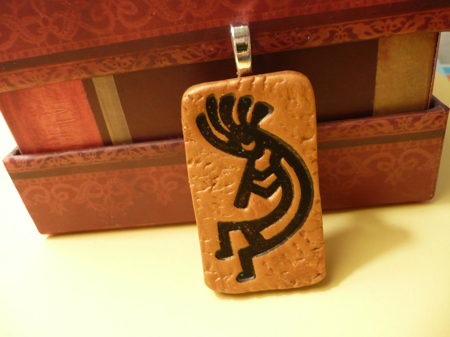 Kokopelli Pendant Southwestern Native American gold black - handmade polymer clay jewelry