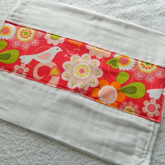 On Sale Burp Cloths  - Pink Birds & Flowers - set of 2