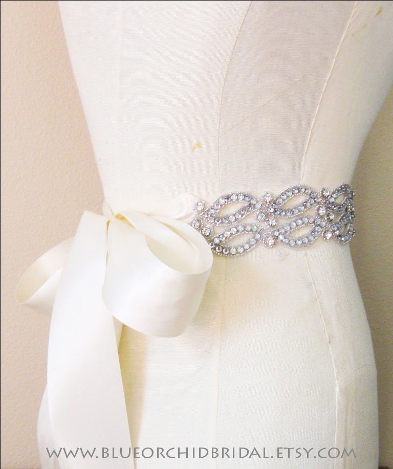 Crystal Bridal Sash Wedding Belt Double Wave Ivory From BlueOrchidBridal