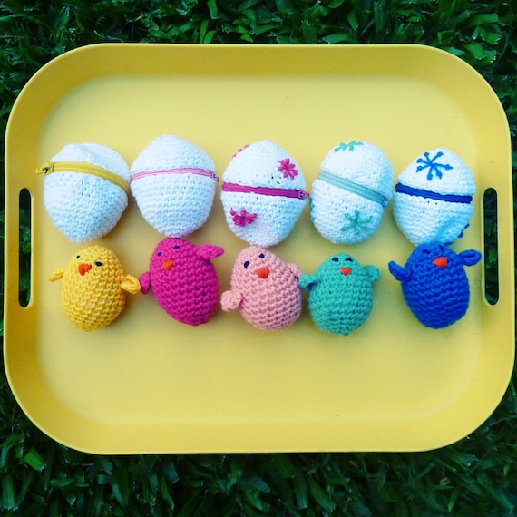 Easter eggs & baby chicks Crochet Amigurumi Pattern PDF ebook - playful egg box TOY kids will love