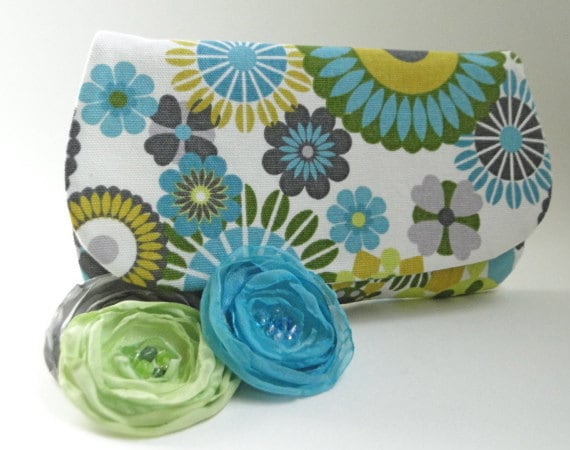 Clutch Bridesmaids gifts teal wedding gray green and blue custom colors