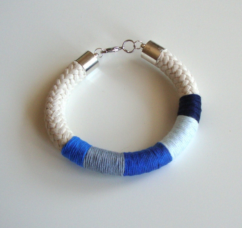 Nautic - rope bracelet, eco fashion, blue bracelet, minimalist cotton bracelet, wrapped textile bracelet