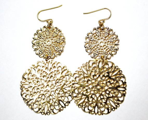 Big Gold Lace Earrings