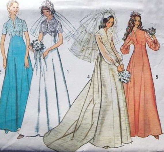 70s Vintage Sewing Pattern Wedding Dress Bridal Bridesmaid Gown Bust 38