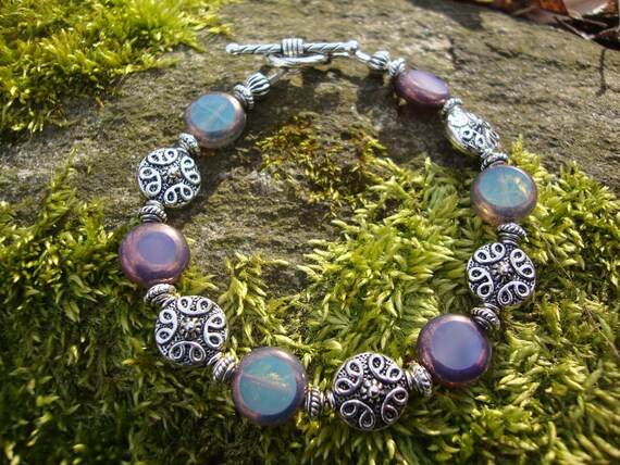 Blue And Purple Czech Glass Bracelet Preview 3