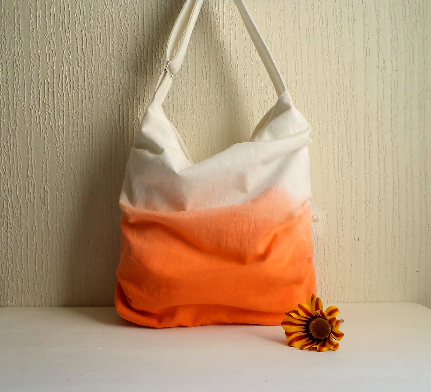 Ombre Orange Pleated Slouch Tote by CheriDemeter on Etsy