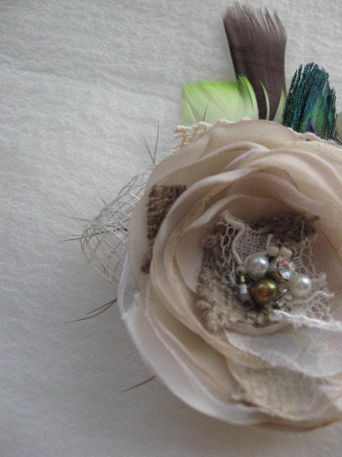 Vintage Rustic Wedding bridal fascinator Hair clip or Boutonniere Flower 