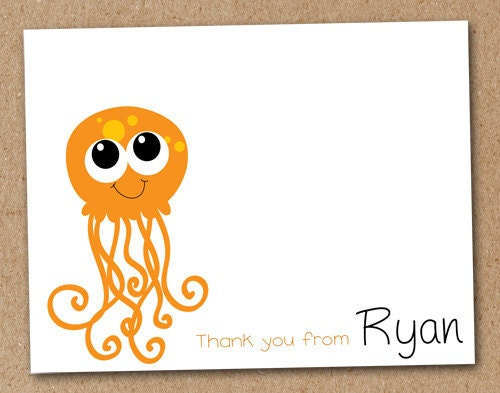 Personalized Jellyfish Cards Kids Stationery Sea Creatures (set of 8)