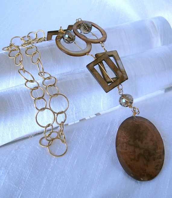 Gold Wire-Wrapped Crystal Pendant with Gold Chain