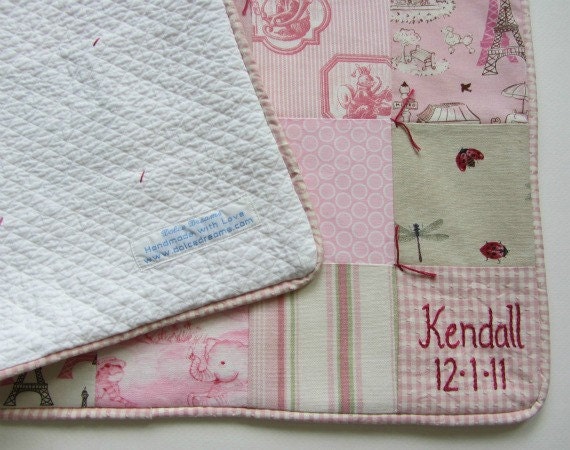 Baby Girl Personalized Quilt with Custom Hand Embroidery by Dolce Dreams