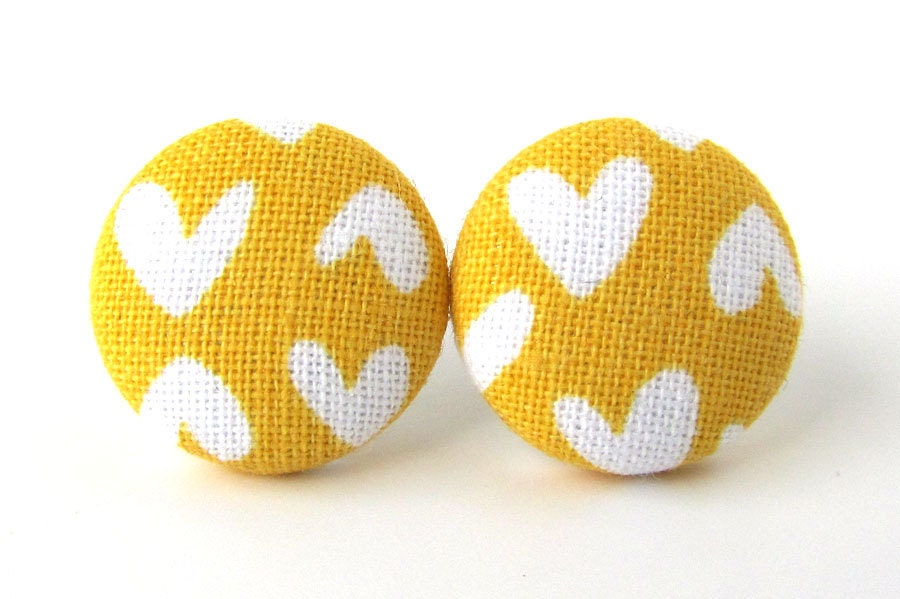 Mustard yellow stud earrings hearts bright funky spring