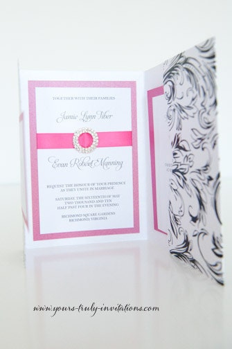 Pink Black and White Wedding Invitation Suite with Crystal Buckle