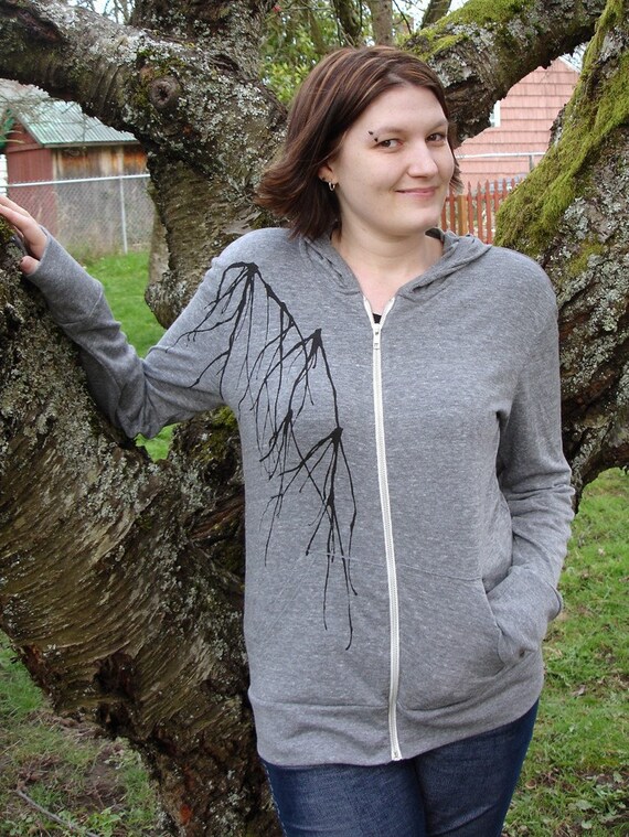 Branch Hoodie Organic Cotton Zip Sweatshirt Gray Unisex SMALL
