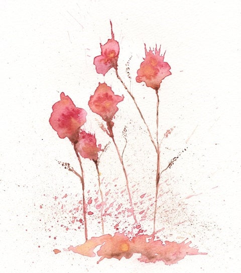 My Darling Flower 5x7 Red Flowers reproduction of Original Watercolor painting