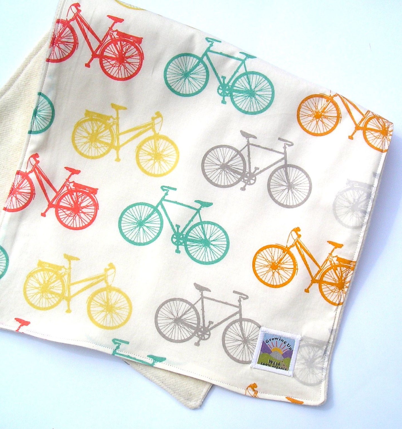 Organic Cruiser Bikes Burp Cloth - Unisex Rainbow Colors - Organic Cotton with Organic Flannel Backing