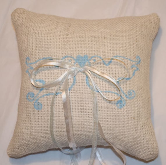 Blue Lovebirds Burlap Ring Bearer Pillow Wedding pillow We do Custom