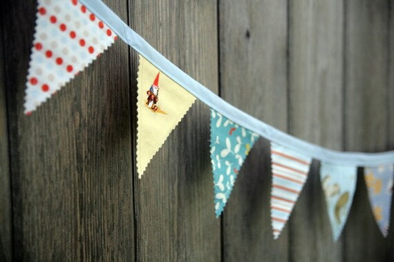 Bunting Flags - Blue Yellow Gnomes and Fish