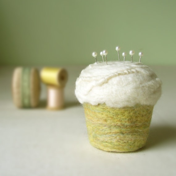 Pincushion - Felted Cupcake in Lemongrass Pincushion - Felted Cupcake in Lemongrass