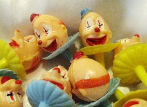 Vintage 60s Wilton Clown Head Cake Picks Lot of 24