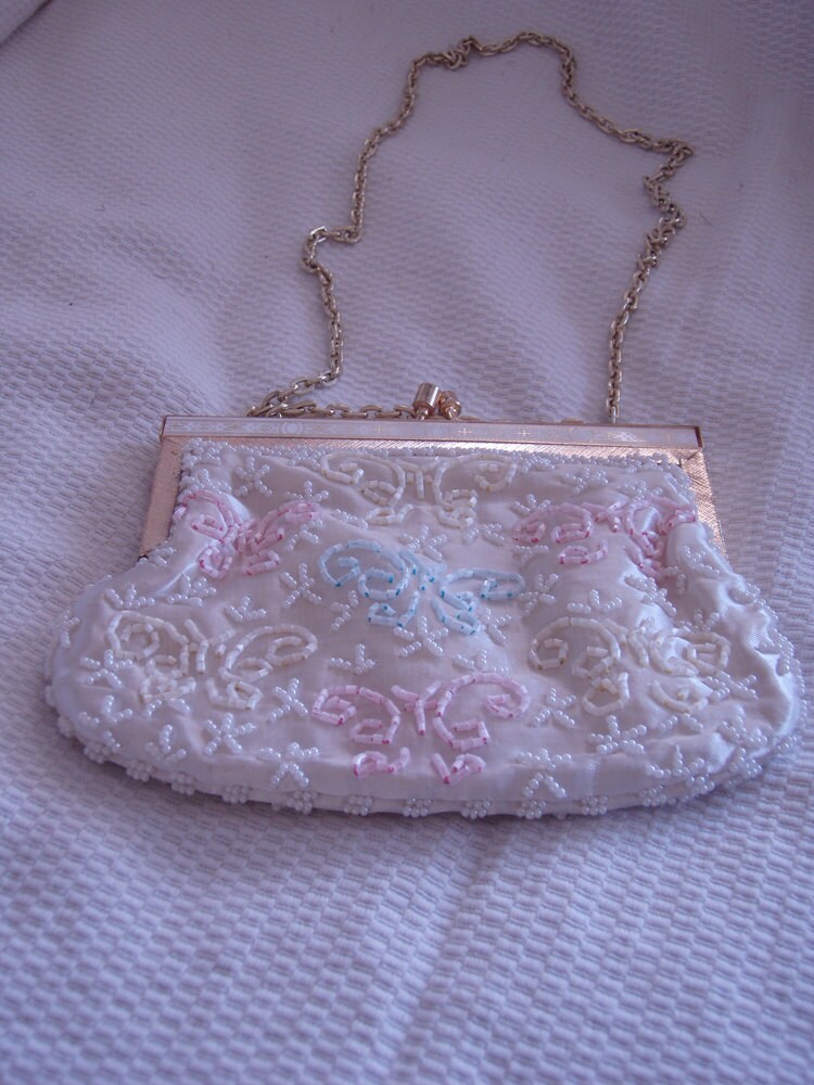 Vintage Wedding Beaded Ivory Clutch Formal Purse 2400 bohoquilts