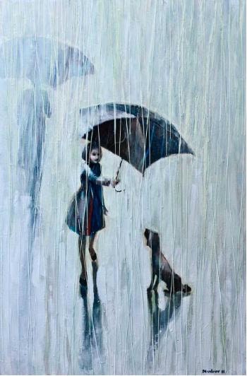 Umbrella For Two.   2011        Original  Oil  painting print   on Canvas       20x30   88 .00