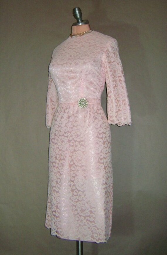 50s dress 1950s vintage PINK LACE HOURGLASS curvy floral lace taffeta party 