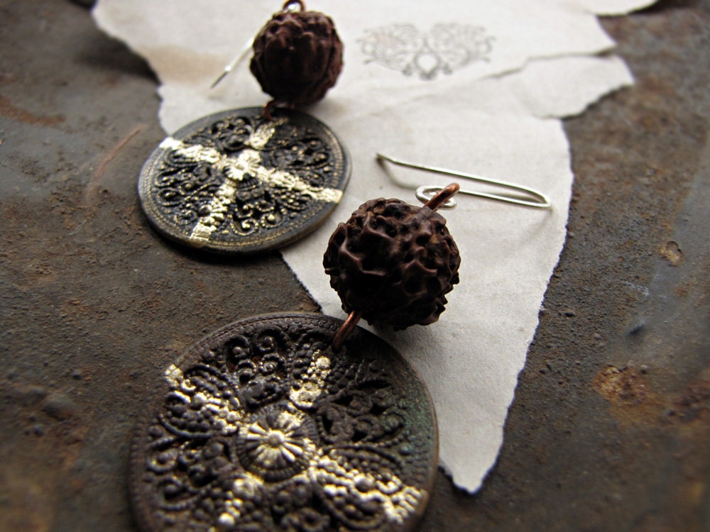 Woden's prayer - rustic artisan crystal earrings - tribal princess - delicate everyday jewelry