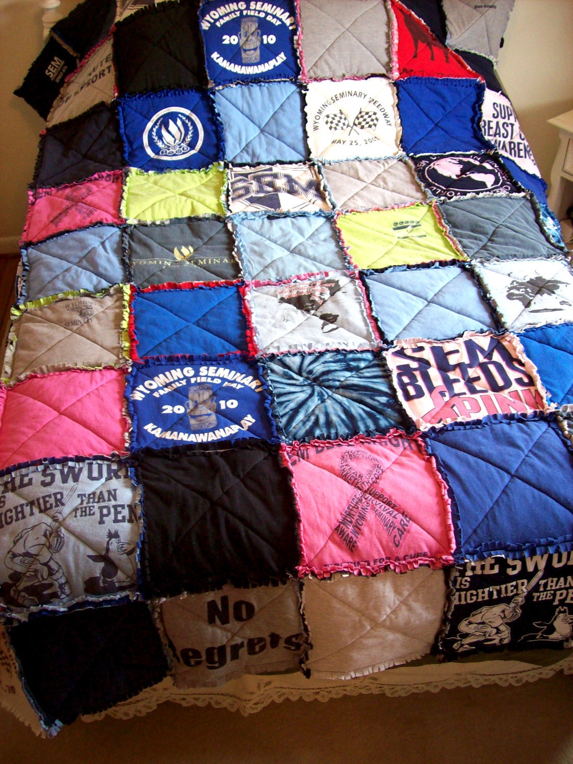Custom T Shirt Quilt Made From Your Own Tees / Made to Order / Raggedy Coverlet / Recycled / Cotton / Graduation Gift for Him Her