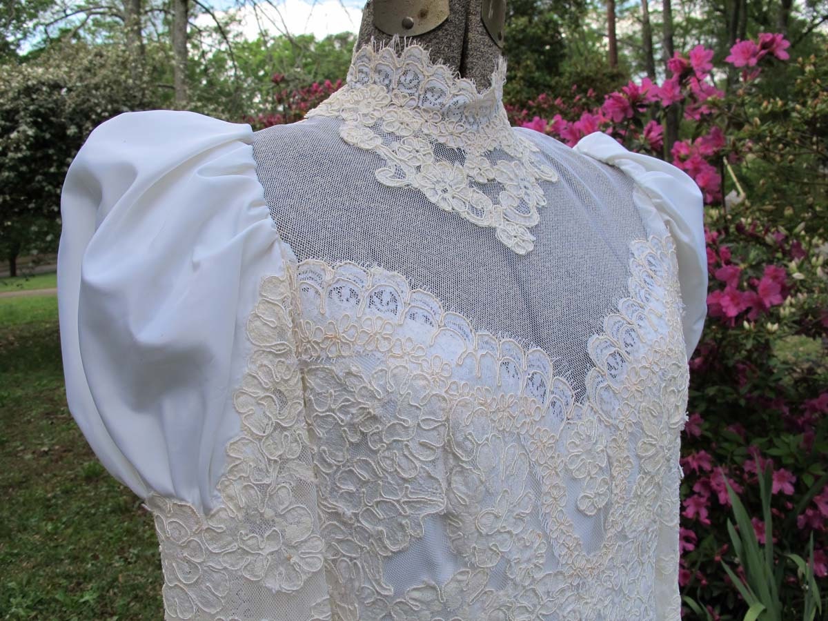 70s Victorian Wedding Gown Applique Lace Dress From BettyandBabs