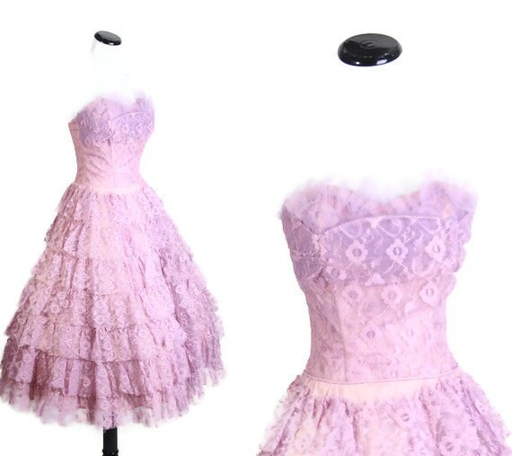 1950s Wedding Dress Purple and Pink Lace Bombshell Wedding Prom Dress 