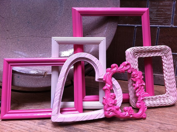 Sweet Nursery Decor Frame Set, Vintage Upcycled Painted Frames, Pink Frames,