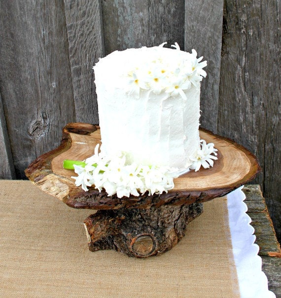 rustic wedding cake cupcake dessert stand natural wood live edge
