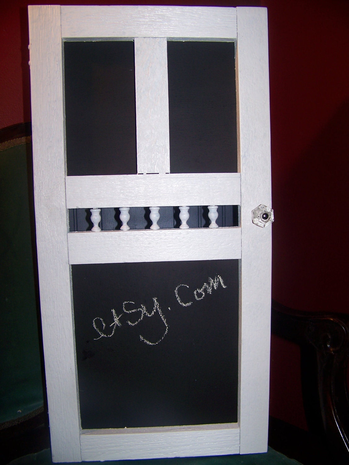 Shabby Upcycled Wall Cabinet - Key Cabinet and Chalk Board