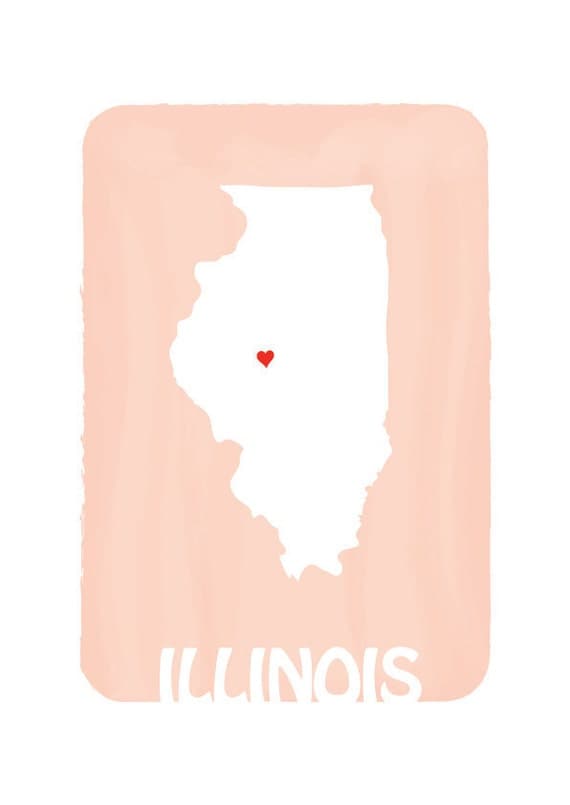 Personalized Wedding Gift Print ILLINOIS MAP Custom Color Love State Map Silhouette Illustration / Large 13 x 19 / Peach