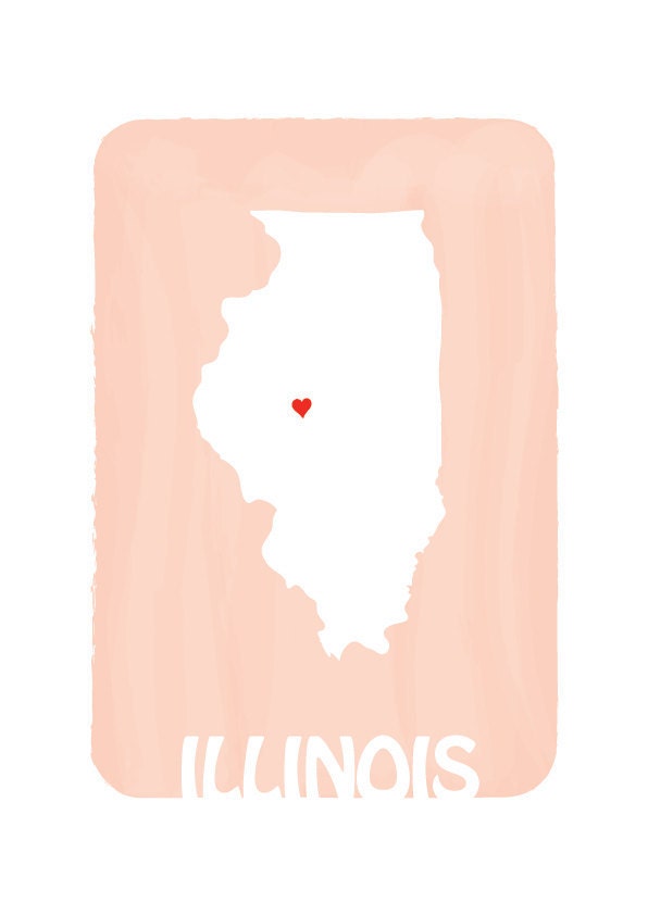 Personalized Wedding Gift Print ILLINOIS MAP Custom Color Love State Map Silhouette Illustration / Large 13 x 19 / Peach