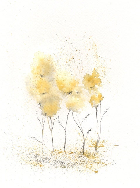 Fields of Love/watercolor print/grey and yellow/gray and yellow/