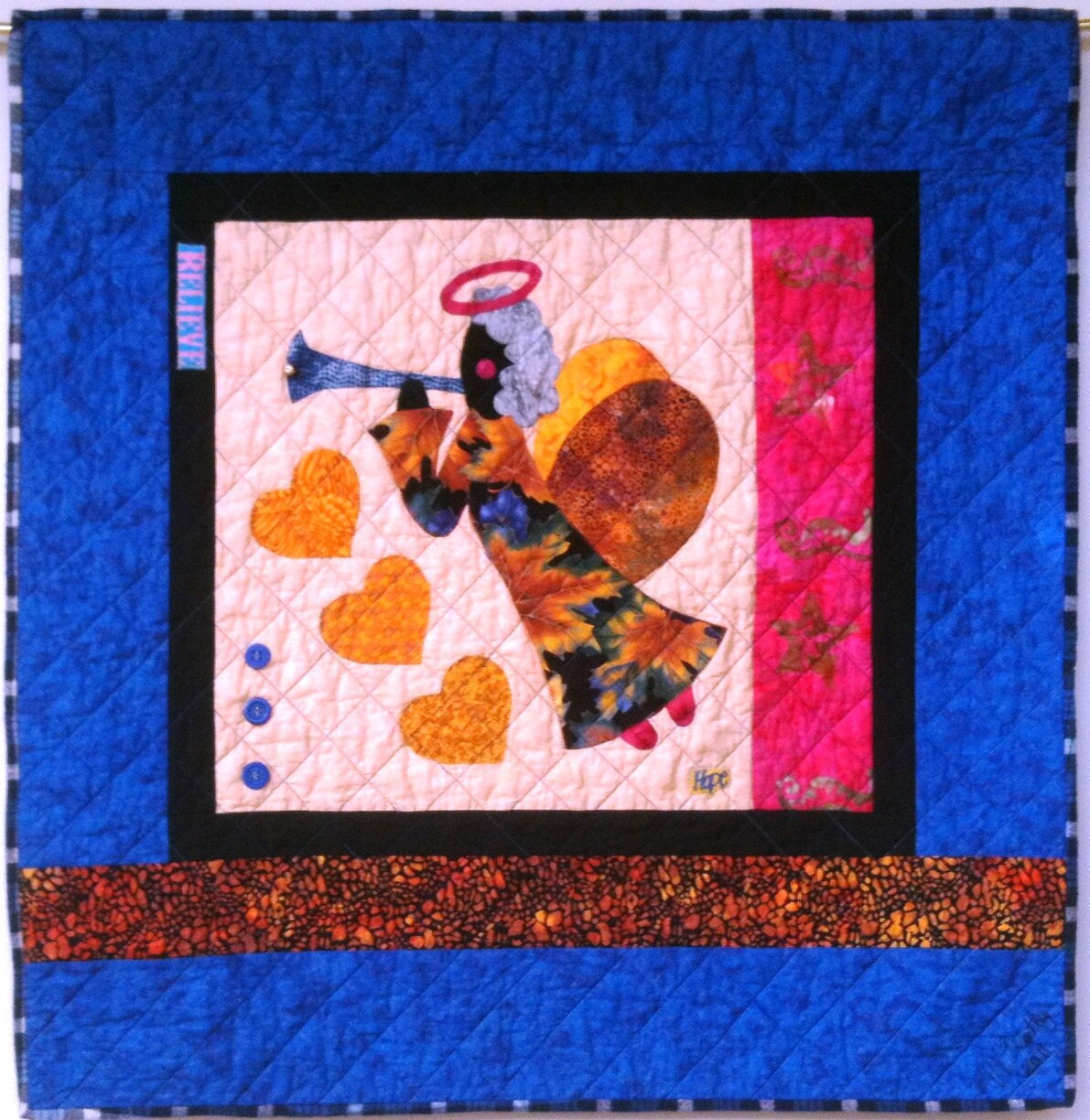 I Believe in Angels art quilt wallhanging