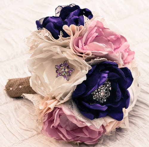 Fabric Wedding Bouquet, with brooches